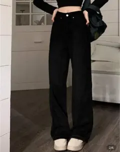 レトロ風ゆるやかフィット ハイウエスト ストレートレッグジーンズ（レディース）