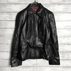 ヴィンテージ レザー シングルライダースジャケット レギュラーカラー 黒 赤
