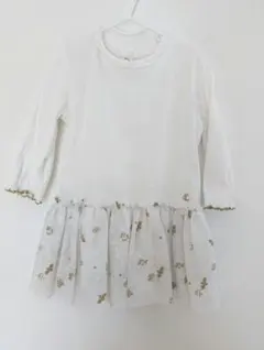 訳あり【プチバトー】フラワープリント ホワイトワンピース　81cm