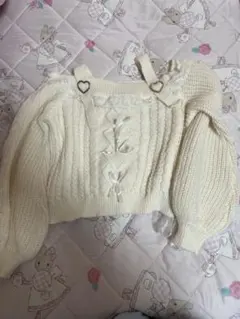 アイボリー リボン付き ニット SHEIN