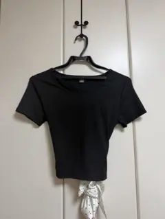 SHEIN 半袖カットソー ブラック ドット柄リボン