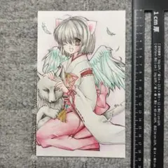 直筆　イラスト　狼と女の子　手描き