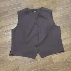 【試着のみ】UNIQLO リネンブレンド ベスト ジレ ブラウン XLのサムネイル
