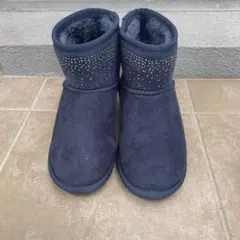 ムートンブーツ　22.5 23 紺　レディースショート ブーツ ボア ネイビー
