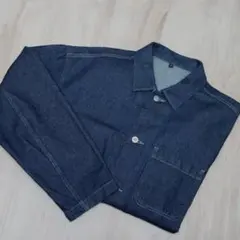 【美品】無印良品 カポック混 デニムカバーオール ネイビー Lサイズ