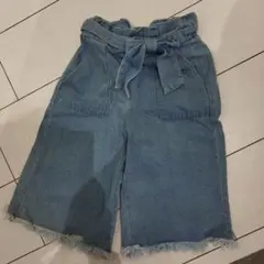 デニムハーフパンツ ウエストリボン付き