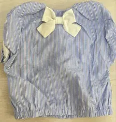 petit main♡プティマイン ストライプ柄バルーンブラウス 100