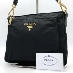 ✨美品✨プラダ ショルダーバッグ メタルロゴ ゴールド金具 ナイロン レザー 黒