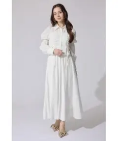 rienda フロントシャーリングリボンシャツフレアワンピース 美品