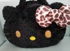 黒ボア キティちゃん 豹柄 リボン 容量◎ ハンドバッグ フェイスバッグ