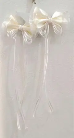 ツイン リボンクリップ2本セット /推し活/量産型 ヘアメ リボン オフホワイト