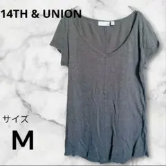 Tシャツ[M] グリーングレー系 Vネック 半袖 カジュアル ヴィンテージ