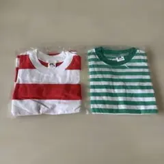 本日限定価格 新品 未使用 赤白ストライプ・緑白ストライプTシャツ 2枚セット