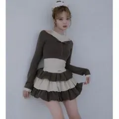 darich オフショルレイヤードリブトップス＆カットフリルミックスミニスカート