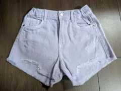 薄紫 ダメージ加工　ショートデニム