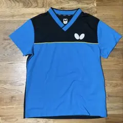 バタフライ 卓球ウェア ゲームシャツ Tシャツ ユニフォーム 青 ユニセックスS