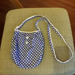 ブルー水玉コットン子供用ポシェット