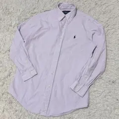 ラルフローレン　長袖シャツ　CUTOMFIT 胸ロゴ　パープル　ボタンダウン　S