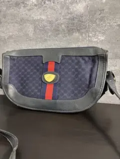 【美品】オールドグッチ マイクロGG ロゴ金具 ショルダーバッグ ネイビー