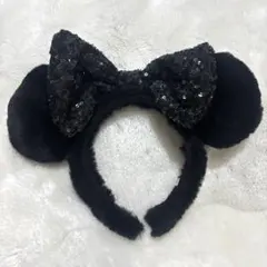 ディズニー　ミニー　スパンコールリボン　カチューシャ　ブラック