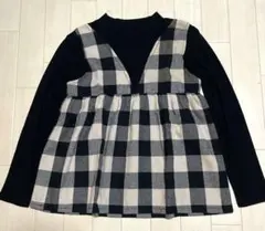 チェック柄 Vネック 長袖カットソー