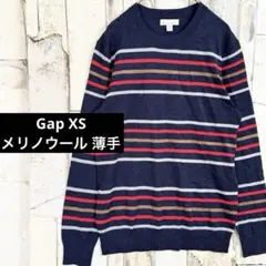 Gap エクストラファインメリノウール ボーダーニットセーター 薄手 XS 紺赤