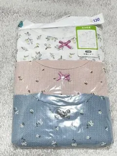 西松屋　ガールズ　花柄リボン付き　半袖シャツ　3枚組　130