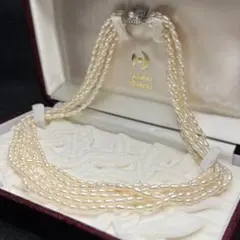 照り抜群◎TASAKI ５連 ライスパールネックレス 本真珠 3.3mm 45g