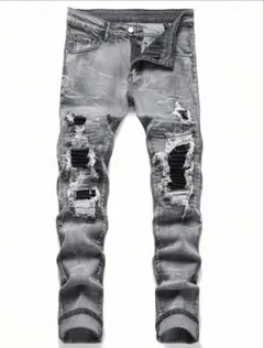 ダメージ加工スキニーデニムパンツ グレー drip 28