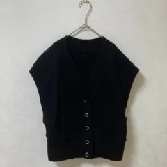KBF ブラック ニットベスト カーディガン ジレ ボタン付き VネックSサイズ