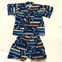 電車柄 新幹線 甚平 浴衣 男の子 キッズ ネイビー 90