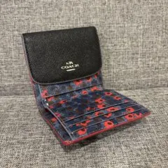 COACH 花柄 ブラック 2つ折り財布 小銭入れ カード入れ レディース