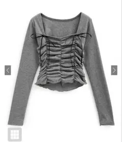 GRL ダブルリボンギャザーテレコリブカットソー[dk1265]