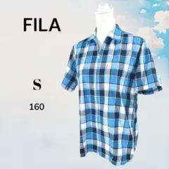 FILA フィラ　フルジップ 半袖シャツ　チェック柄160【S〜M】ブルー系のサムネイル