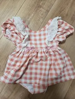 ピンク チェック柄 ワンピース水着 100cm