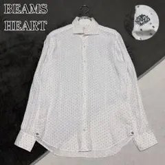 BEAMS HEART リネン 100% ドットシャツ M BH刺繍 白