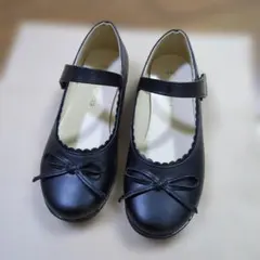 リボン付き黒ストラップシューズ 20.0 cm