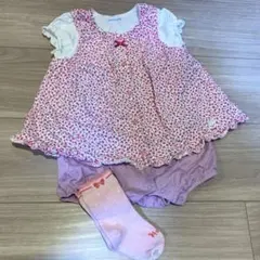 〈新品靴下付き美品ロンパース〉ミキハウス80cmロンパース＋靴下