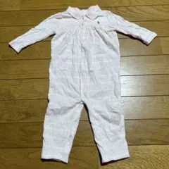 値下げしました。ポロ馬刺繍付きピンクストライプロンパース
