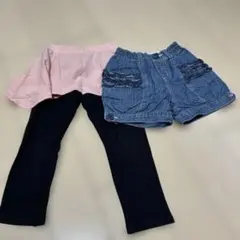 ピンクのスカート付きパンツ とショートパンツのセット 100