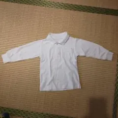 ホワイト 長袖ポロシャツ ポケット付き　100cm
