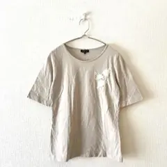 ☆【インディヴィ】Tシャツ 花柄刺繍 綿100％ 半袖 ナチュラル 38
