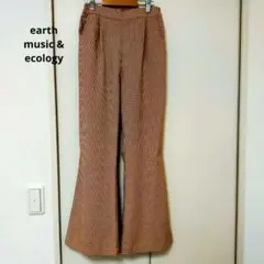 earth music & ecology オレンジ チェック柄 フレアパンツ