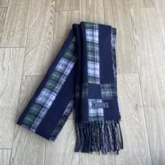 マフラー　チェック　緑　紺