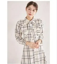 toccocloset バックレースアップチェック柄フリルシャツワンピース