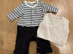 petit main ストライプロンパース&カーディガン　70