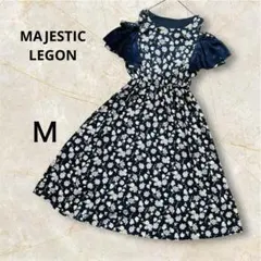 マジェスティックレゴン★花柄ロングワンピース　フリル袖　シフォン　ネイビー　М