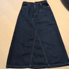 無印良品　木の実から作ったカポック混　デニムAラインスカート　ネイビー　L