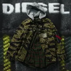 DIESEL ドッキングレイヤードミリタリージャケット 迷彩 タータンチェック
