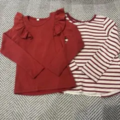110cm 長袖 カットソー ロンT 2枚セット 女の子 春 ストライプ 赤